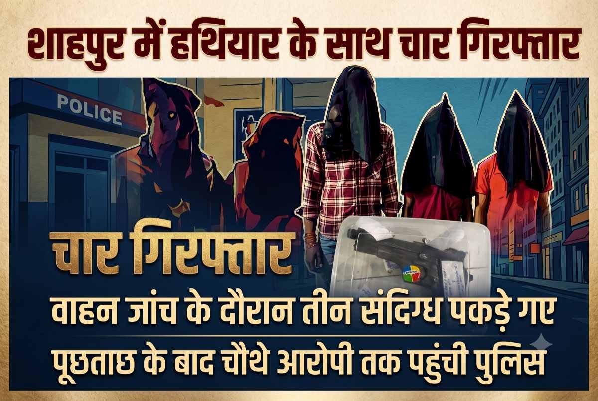 शाहपुर में हथियार के साथ चार गिरफ्तार