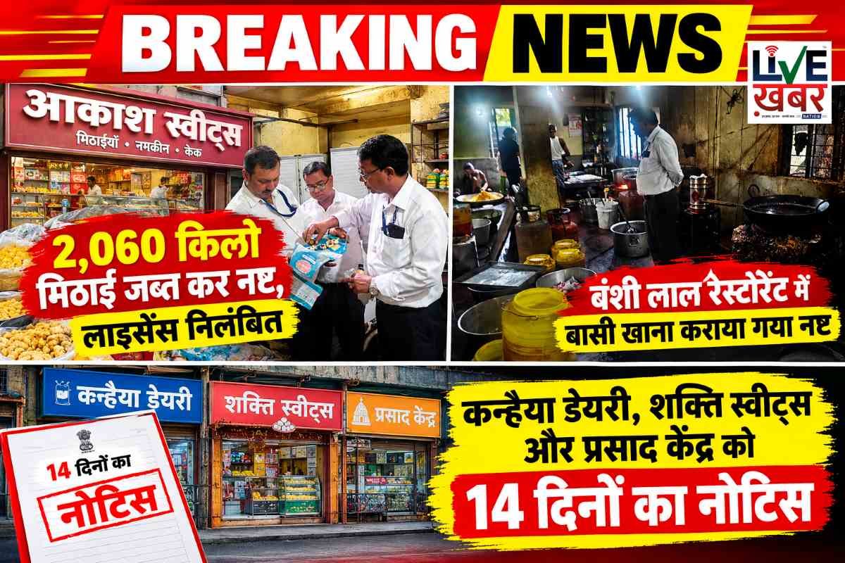 पटना में खाद्य संरक्षा विभाग का बड़ा एक्शन: आकाश स्वीट्स की 2,060 किलो मिठाई जब्त कर नष्ट, लाइसेंस निलंबित